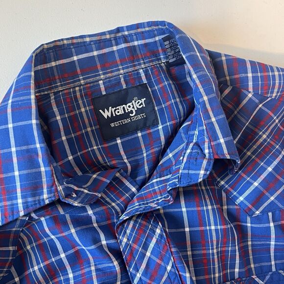 Wrangler Shirt Mens Size M Blue Plaid Western Pearl Snap Long Sleeve Cowboy - Picture 5 of 9